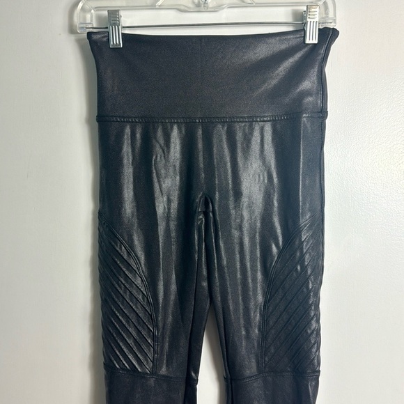 SPANX Faux Leather Moto Leggings Black Size M - Picture 3 of 13